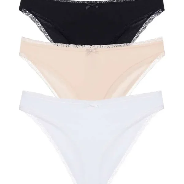 Lot de 3 culottes brésiliennes coton noir, blanc et chair Dorina