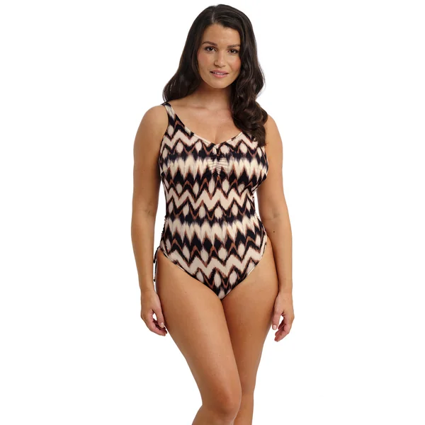 Maillot de bain Col en V avec jambe réglable marron Fantasie Bain