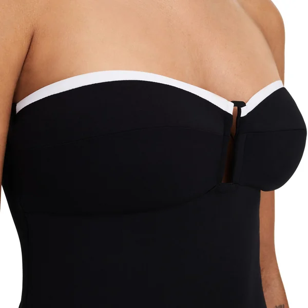 Maillot de bain une pièce sans armature et bretelle amovible - Noir/Blanc