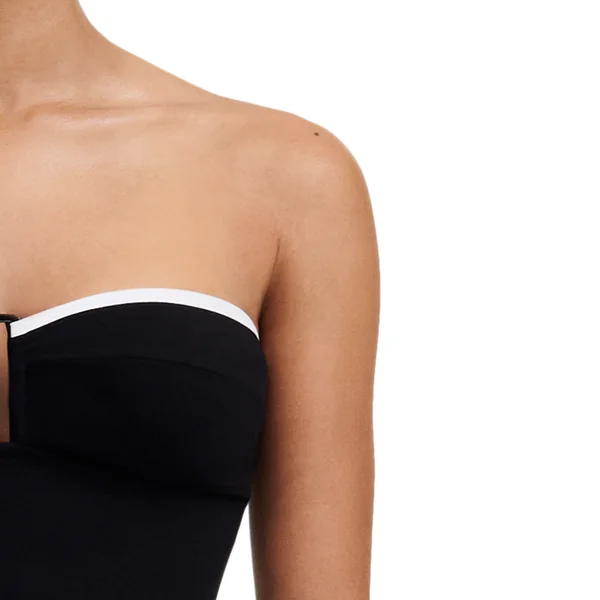 Maillot de bain une pièce sans armature et bretelle amovible - Noir/Blanc