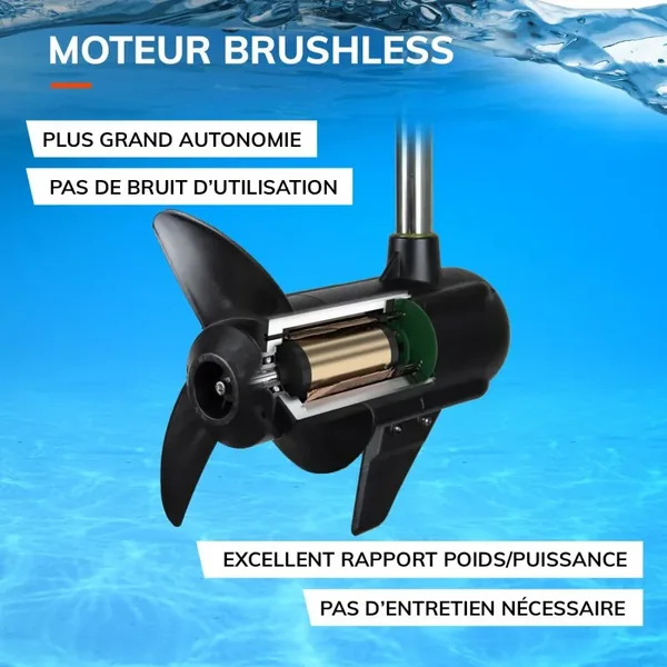 MOTEUR ÉLECTRIQUE BRUSHLESS ORANGE MARINE 80 LBS 12V