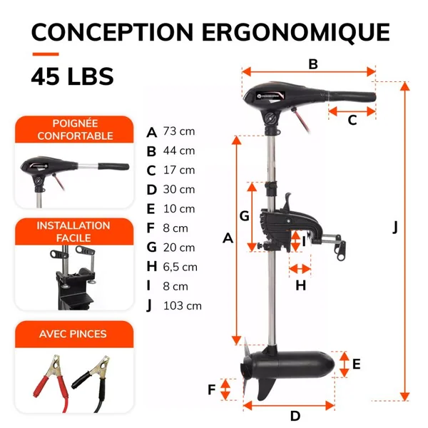 MOTEUR ÉLECTRIQUE ORANGE MARINE 45 LBS 12V