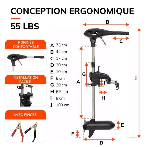 MOTEUR ÉLECTRIQUE ORANGE MARINE 55 LBS 12V
