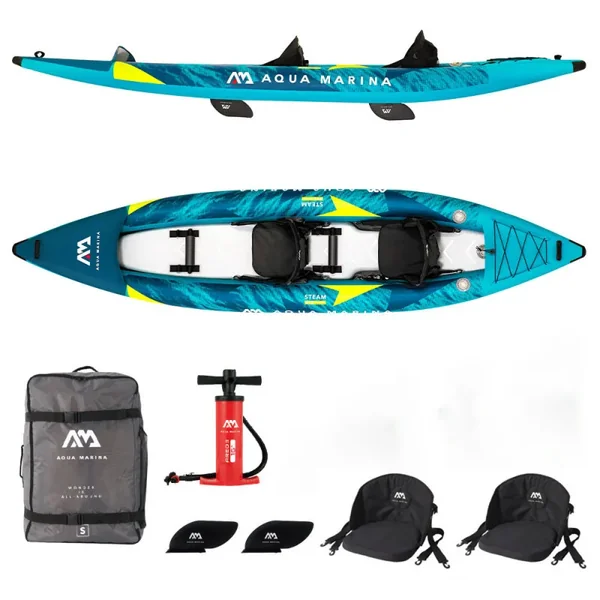 PACK KAYAK AQUA MARINA STEAM 412 2 PERSONNES + 2 PAGAIES + SAC ETANCHE + POCHETTE TEL