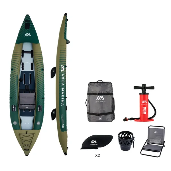 PACK KAYAK GONFLABLE CALIBER PECHE AQUA MARINA + PAGAIE WOW ALU 4 PARTIES