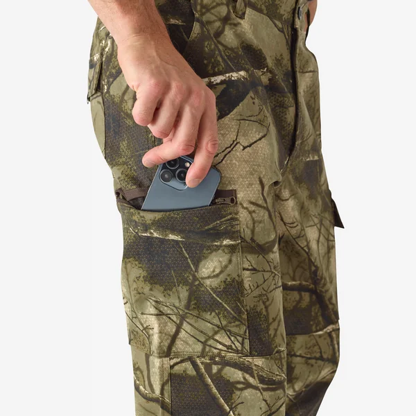 PANTALON CHASSE 100 RESPIRANT SILENCIEUX COTON CAMOUFLAGE TREEMETIC