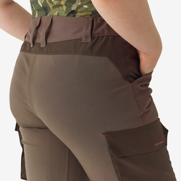 Pantalon chasse femme impermeable 500 marron poches cargo