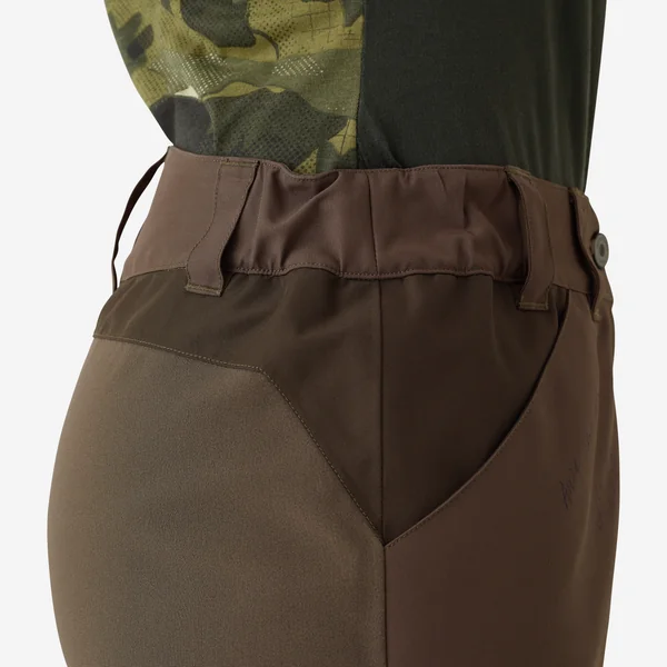 Pantalon chasse femme impermeable 500 marron poches cargo