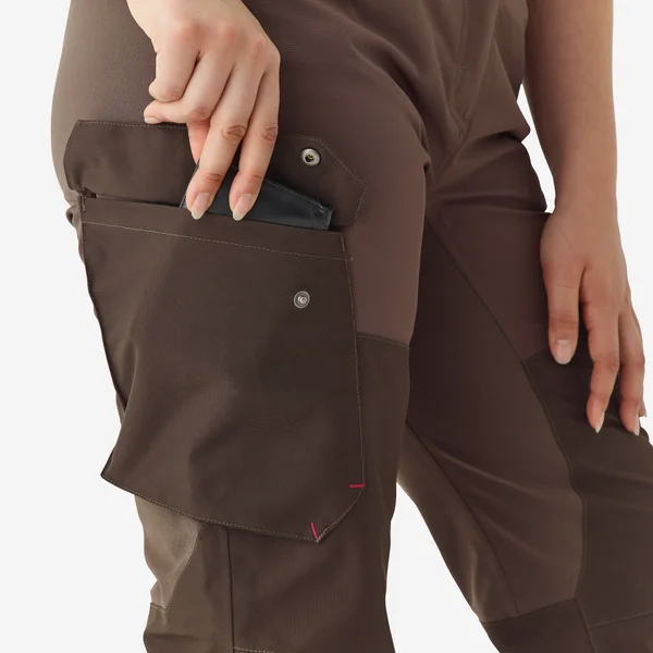 Pantalon chasse femme impermeable 500 marron poches cargo