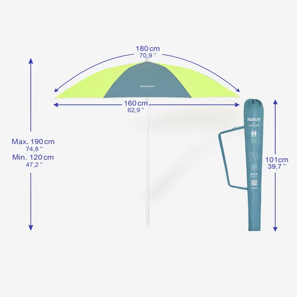 Parasol de plage 2 places UPF 50+ - Paruv windstop bleu jaune