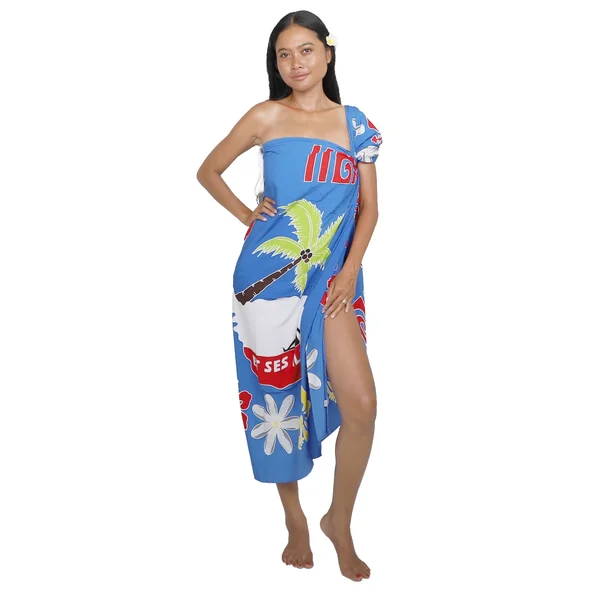 Paréo carte Tahiti bleu