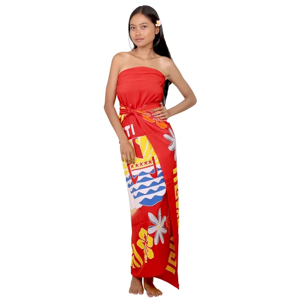 Paréo carte Tahiti rouge