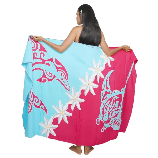 Paréo Harmonie marine rose et bleu