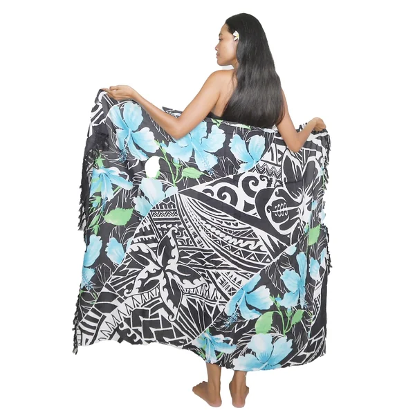 Paréo Hibicus Tribal bleu