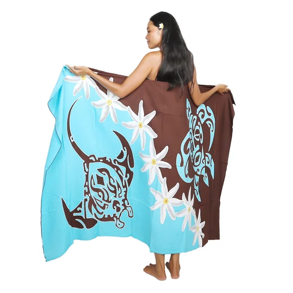 Paréo Lagon Tribal bleu et chocolat