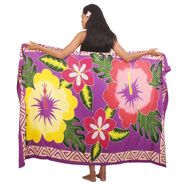 Paréo peint main double hibiscus violet