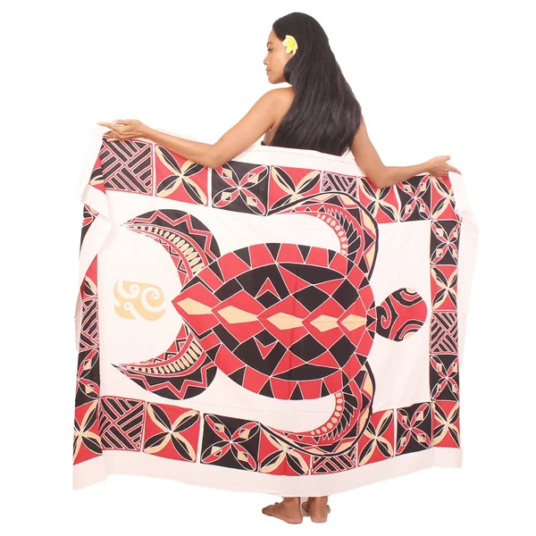 Paréo peint main tortue tribal blanc