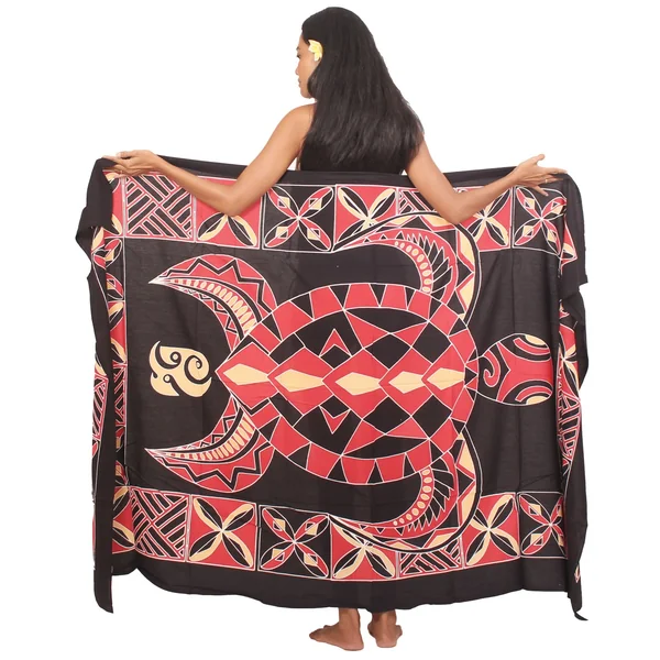 Paréo peint main tortue tribal noir