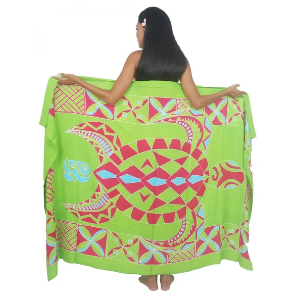 Paréo peint main tortue tribal vert