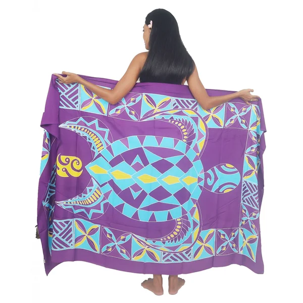 Paréo peint main tortue tribal violet