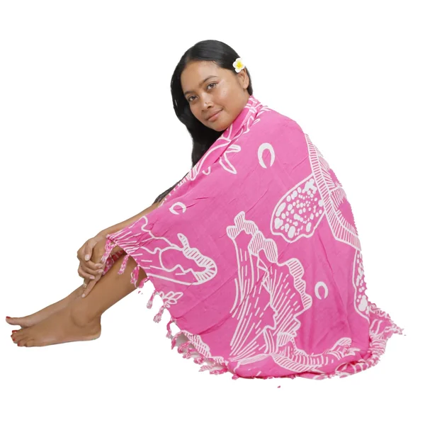 Paréo plage grande tortue rose