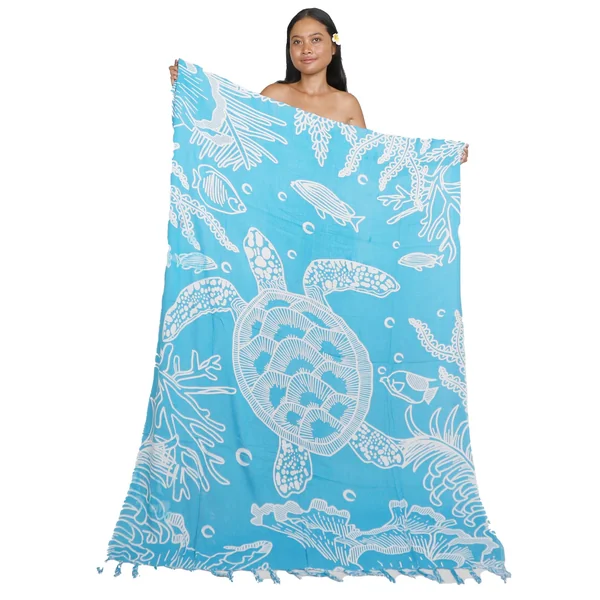 Paréo plage grande tortue turquoise