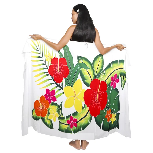 Paréo Tahiti Eclat Tropical Blanc