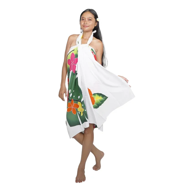 Paréo Tahiti Eclat Tropical Blanc