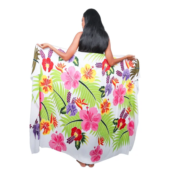 Paréo Tahiti Fleurs des Îles blanc