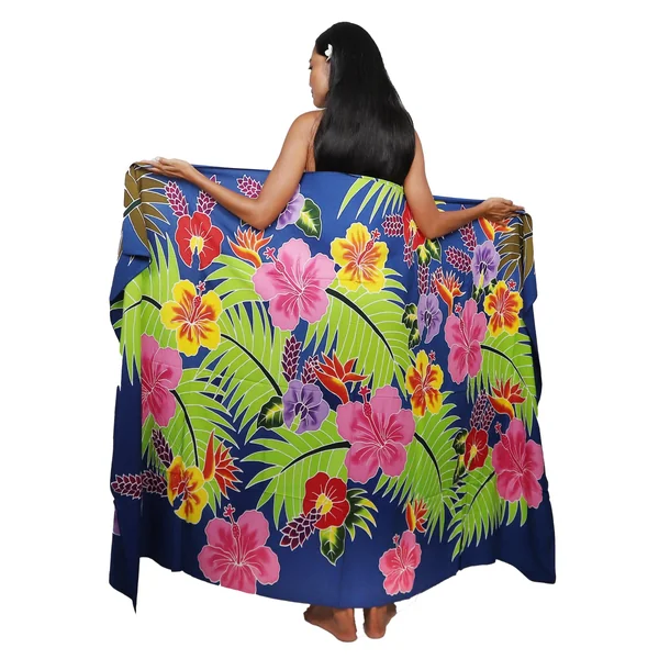 Paréo Tahiti Fleurs des Îles bleu