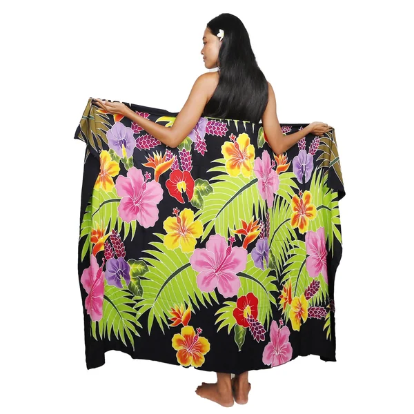 Paréo Tahiti Fleurs des Îles noir