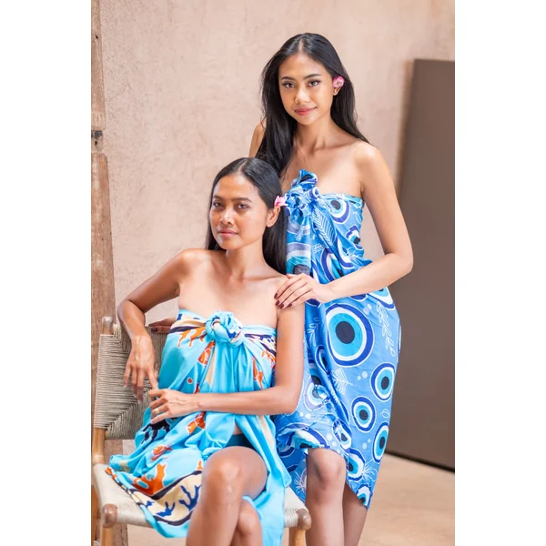 Paréo Tahiti tortue marine bleu turquoise
