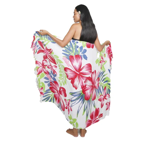 Paréos hibiscus de Tahiti blanc