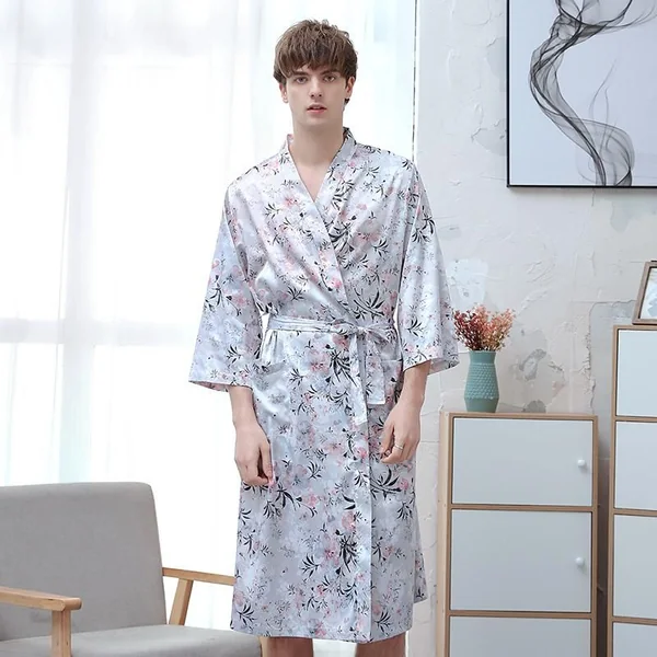 Peignoir Kimono Blanc Fleuri