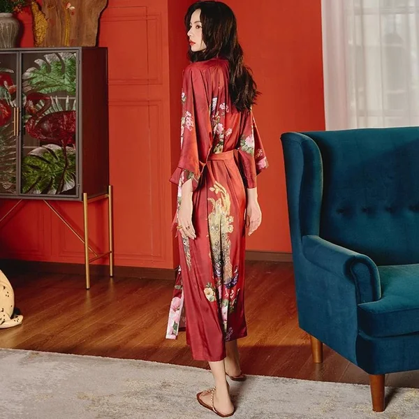 Peignoir Kimono Rouge Fleuri