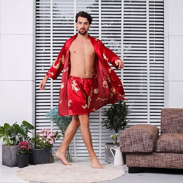 Peignoir Kimono Satin Rouge