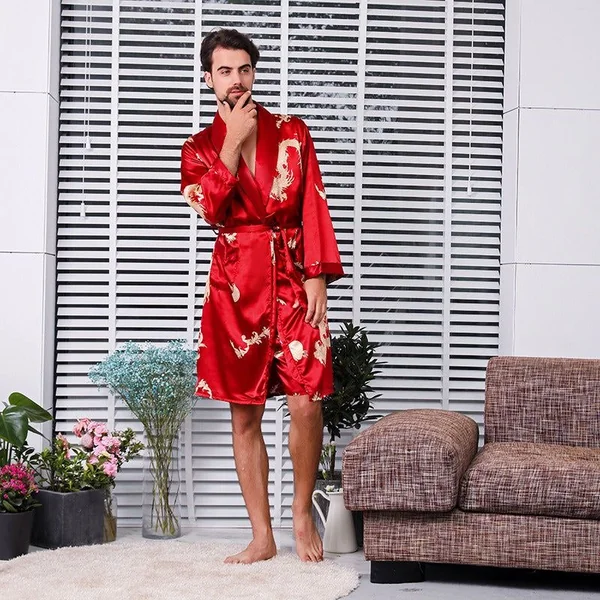 Peignoir Kimono Satin Rouge