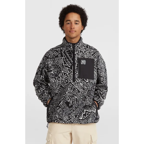 Polaire à poils longs et col demi-zip Surf Heroes | White/Black Sketcheritage