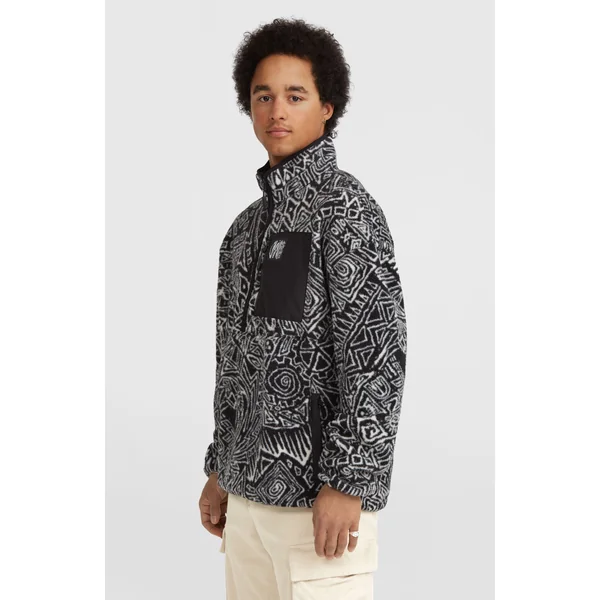 Polaire à poils longs et col demi-zip Surf Heroes | White/Black Sketcheritage