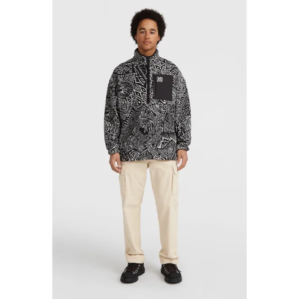 Polaire à poils longs et col demi-zip Surf Heroes | White/Black Sketcheritage
