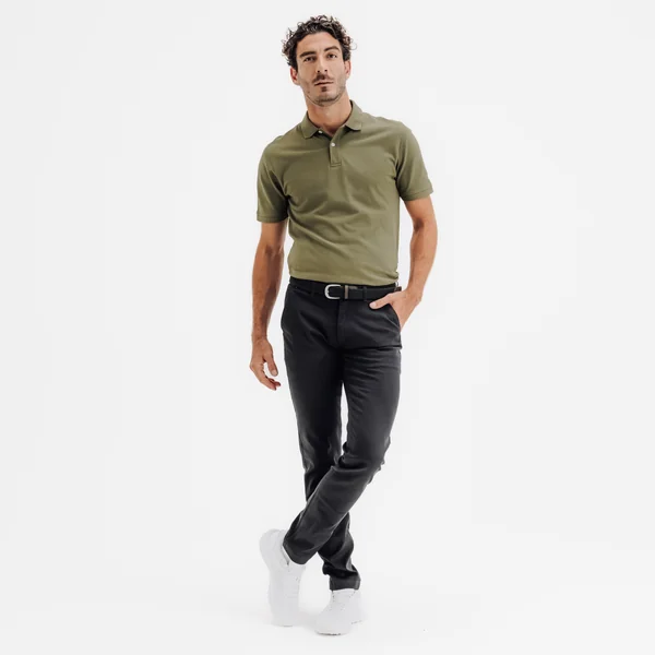 Polo de golf en coton polyester manches courtes homme, MW500 kaki