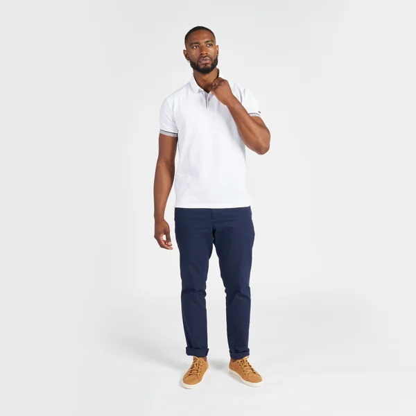 Polo marin homme manche courte Sailing 100 Blanc manche grise