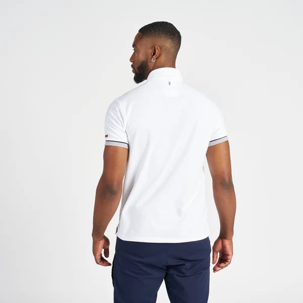 Polo marin homme manche courte Sailing 100 Blanc manche grise