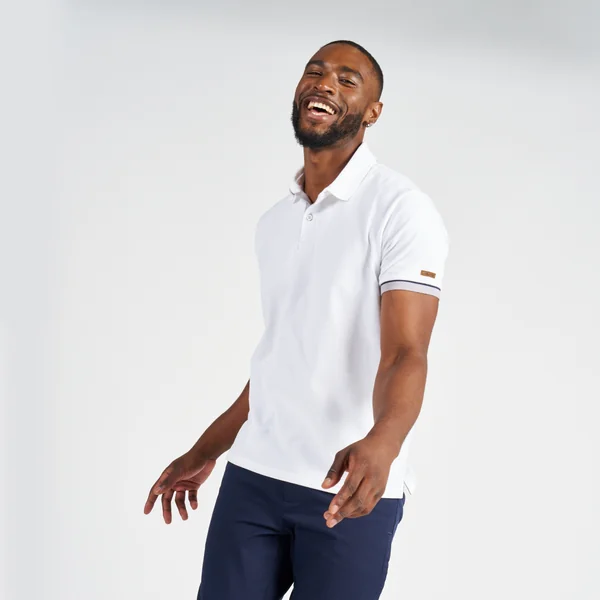 Polo marin homme manche courte Sailing 100 Blanc manche grise