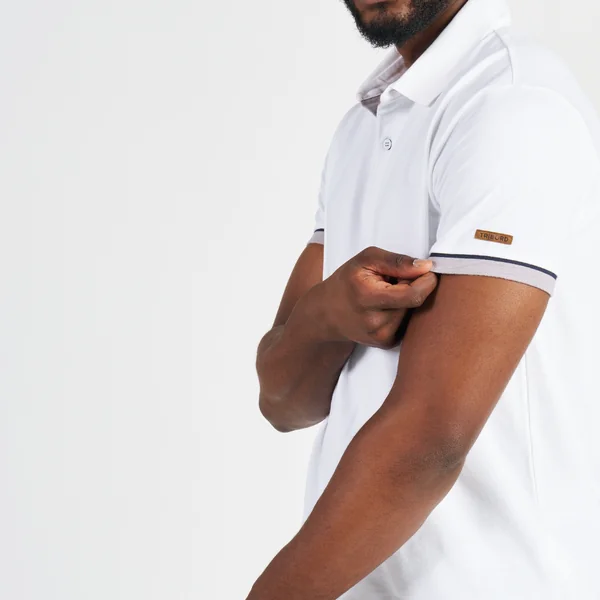Polo marin homme manche courte Sailing 100 Blanc manche grise