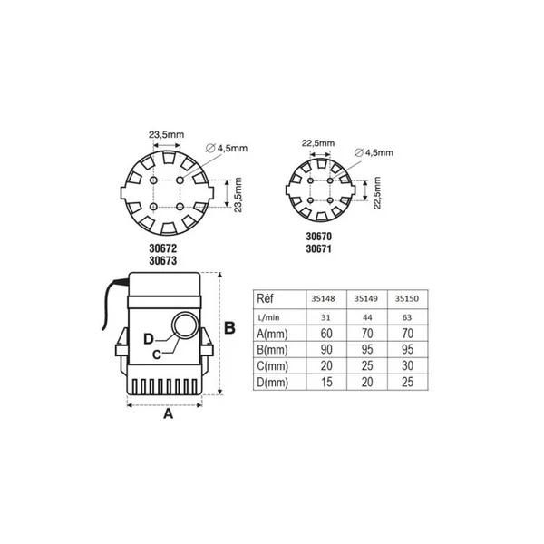 POMPE DE CALE IMMERGÉE NUOVA RADE 500 GPH - 1892 L/h - 12V