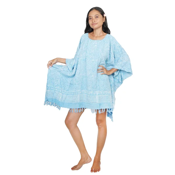 Poncho Floraison de Bali bleu