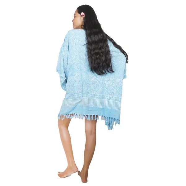 Poncho Floraison de Bali bleu