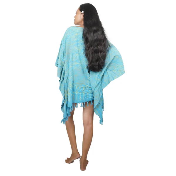 Poncho Palmes de Bali Bleu Turquoise