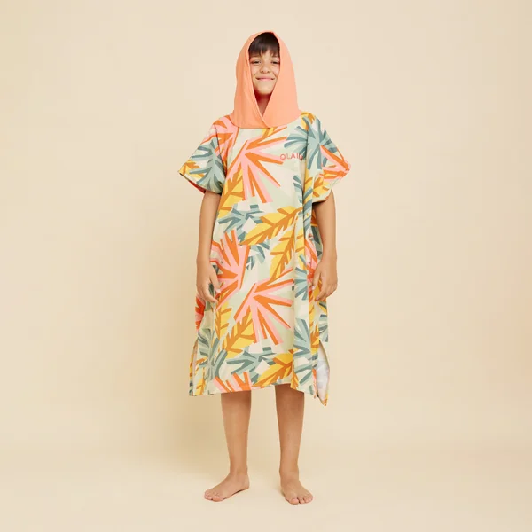 Poncho surf enfant de 135 à 160 cm - 550 Jungle rose corail
